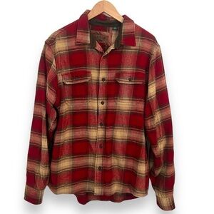 Orvis Big Bear Heavyweight Double Brushed Flannel Shirt Pockets Red Size large